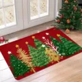 Red festive Christmas tree printed crystal velvet non-slip floor mat for indoor decor - Christmas Tree with Colorful Stones