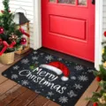 Festive Merry Christmas doormat with Santa hat and snowflakes for home entry - Christmas Hat