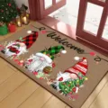 Christmas gnomes welcome doormat in soft crystal velvet for holiday home decor - Detailed Santa Claus Enamel