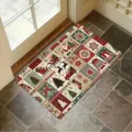 Christmas themed crystal velvet non-slip floor mat with festive patchwork design - Christmas Plaid
