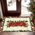 Festive Christmas crystal velvet doormat with red poinsettia and ornament pattern - Christmas Flowers