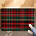 Traditional red and green plaid Christmas crystal velvet floor mat for home decor entryway - Plaid