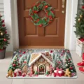 Festive Christmas floor mat with gingerbread house design and non-slip crystal velvet - Christmas House in the Snow