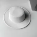 Herbst Winter weisse Flachkopf Wollfilz Fedora Hut, vintage breite Krempe Damenhut. - M (56-58cm) / Weiß