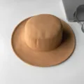 Damen Herbst Winter brauner flacher Oberseite breiter Rand Filzhut vintage Wollfedora Mütze - M (56-58cm) / Khaki