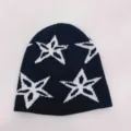 Gorro de punto con patrón de estrellas elegante, gorro streetwear de invierno para mujer. - Sombrero Negro