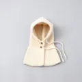 Kids winter warm knitted hooded scarf, cute baby beige balaclava shawl hat variant. - S / Beige