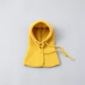 Kids winter warm knitted balaclava hooded scarf in bright yellow with cute buttons. - S / Yellow