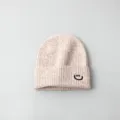 Kids autumn winter knitted beanie hat cute smiley embroidery solid color warm woolen cap - Hat / Khaki