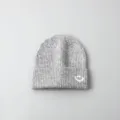 Children grey knit beanie hat with cute white smiley face embroidery, warm winter kids cap. - Hat / Light Gray
