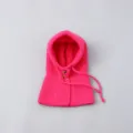 Kids winter hot pink knitted balaclava hood scarf, warm fleece lined integrated hat - S / Rose Red