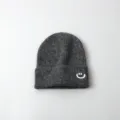 Cozy dark grey knit beanie for kids with cute white smile embroidery warm winter hat. - Hat / Dark Gray