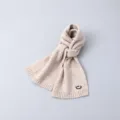 Kids autumn winter solid knit scarf with cute smiley face embroidery, warm and cozy neckwear. - Scarf / Khaki