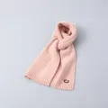 Kids pink knit scarf solid color warm winter neck warmer cute smiley embroidery style. - Scarf / Pink