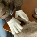 Vrouwen breien vingerloze handschoenen herfst winter kleurenblok warme touchscreen handschoenen. - Eén maat / Wit