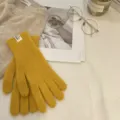 Guantes de punto amarillo mujer invierno cálidos guantes táctiles elegantes manoplas de lana - Talla única / Amarillo jengibre