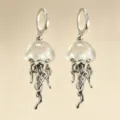Silver tone translucent jellyfish drop earrings for women summer marine style jewelry - Jellyfish Earrings / White