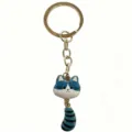 Blue striped cat keychain metal split ring cute cartoon charm accessory handbag pendant - Blue Gray