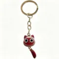 Cute red cat metal keychain with big eyes and dangling tail pendant for girls accessories. - Red