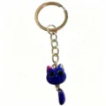 Cute blue cat keychain with movable tail and gold chain pendant accessory for daily use - Deep Blue-Purple
