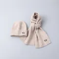 Kids knit beanie hat and scarf set winter warm cute smile embroidery solid color cozy - Set / Khaki