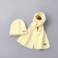 Cute kids winter knit beanie hat and scarf set, soft yellow warm woolen neckerchief. - Set / Yellow