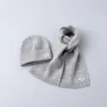 Kids grey knit hat scarf set with cute smiley face embroidery warm winter beanie and neck warmer. - Set / Light Gray