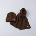 Kids Brown Knit Beanie Hat And Scarf Set Cute Smiley Face Winter Warm Children Accessories - Set / Coffee