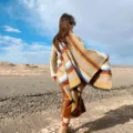 Autumn winter women imitation cashmere split shawl ethnic striped warm cloak outdoor fashion - Big Stripe Coffee