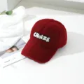 Red sherpa baseball hat for women, cozy fleece winter warm cap with cute letter embroidery. - M (56-58cm) / Burgundy
