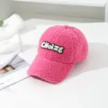 Pink shearling baseball cap for women, soft fuzzy teddy fleece winter hat with embroidered letters. - M (56-58cm) / Rose Red