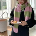 Rosa gruen gestreifter Strickschal Damen Winter dick warm weiss geraendert Halstuch - Gestreift Rosa Grün