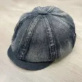 Retro gewaschene Denim Schiebermütze für Damen, stylische dunkelgraue achteckige Mode Kappe. - M (56-58cm) / Schwarz