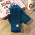 Kuschelige Winter-Strickhandschuhe mit Touchscreen-Funktion, einfarbige warme Fäustlinge. - Einheitsgröße / Dunkelblau