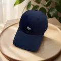 Dunkelblaue Baseballkappe mit süßer Fuchsstickerei, Baumwoll Sommermütze für Damen. - Verstellbar / Schwarz (Regulär)