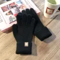 Einfarbige gestrickte Touchscreen Handschuhe für Damen, warme Winterthermogewebe Handbekleidung. - Einheitsgröße / Schwarz