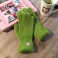 Grüne Strickhandschuhe Detailansicht, weiches Wollmaterial, warmes Fünf-Finger-Design für Winter. - Einheitsgröße / Grün