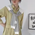 Striped knit shawl for women, stylish outer matching accessory, versatile neck guard vest. - Tops / White Base Narrow White Stripes / 42x100cm