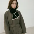 Sciarpa lavorata a maglia blocco colori donna autunno inverno, scaldacollo morbido caldo. - 25X155cm / Nero