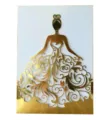 Primer plano detalle silueta vestido papel dorado metálico corte láser para invitación. - Oro Reflectante