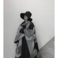 Chic grey black cashmere feel tie dye poncho shawl, autumn winter warm cape scarf for women. - Shawl - Tie-Dye Black & Gray