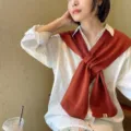 Korean solid color knitted woolen shawl scarf, versatile cross design for women autumn winter warm. - One Size / Brick Red