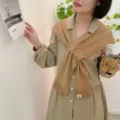 Knit cross scarf shawl for women, stylish khaki winter neck warmer and fashion accessory. - One Size / Camel
