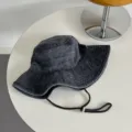 Washed black bucket hat for men and women, retro outdoor sun protection fishing hat - M (56-58cm) / Black Gray Blue Tone