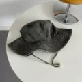 Vintage washed dark grey bucket hat with chin strap, casual outdoor sun protection hat. - M (56-58cm) / Gray Army Green