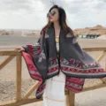 Women's autumn winter ethnic style knitted shawl cape warm imitation cashmere fringe wrap fashion outdoor - Tulip Grey