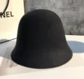 Retro wool felt bell hat for women, dark grey autumn winter bucket hat, casual warm basin hat. - M (56-58cm) / Wide Brim Mixed Black