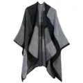Poncho Donna Nero Grigio Blocco Di Colore Effetto Cashmere Scialle Aperto Inverno Caldo Mantello. - Motivo a Quadri / Grigio nero