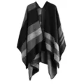 Nero Grigio Finto Cashmere Poncho Mantello Inverno Caldo Sciarpa Fessura Variante - Motivo a Righe / Grigio nero