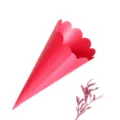 Red scalloped paper confetti cone detail view for wedding party DIY flower decoration. - Red
